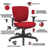 Kit 03 Cadeiras De Escritório Executiva Giratória Preto Baixa Flexi P03 Poliéster Vermelho - Lyam