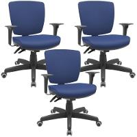 Kit 03 Cadeiras De Escritório Executiva Office Giratória Preto Baixa Flexi P03 Vinil Azul - Lyam - 1