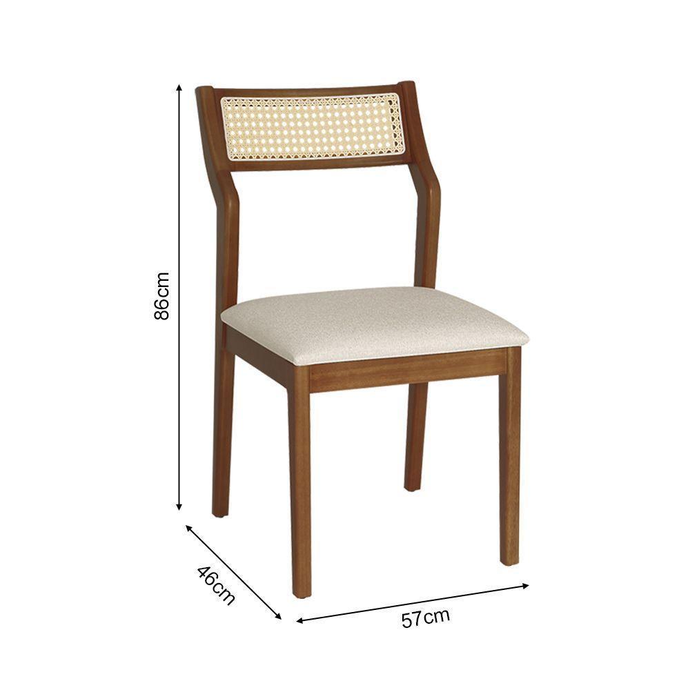 Conjunto 4 Cadeiras De Jantar Lagum Conforto Estofada Jequitibá Terra Linho Bege Palha Sextavada - 4