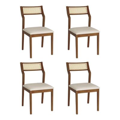 Conjunto 4 Cadeiras De Jantar Lagum Conforto Estofada Jequitibá Terra Linho Bege Palha Sextavada