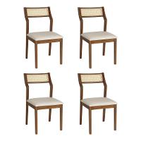 Conjunto 4 Cadeiras De Jantar Lagum Conforto Estofada Jequitibá Terra Linho Bege Palha Sextavada - 1
