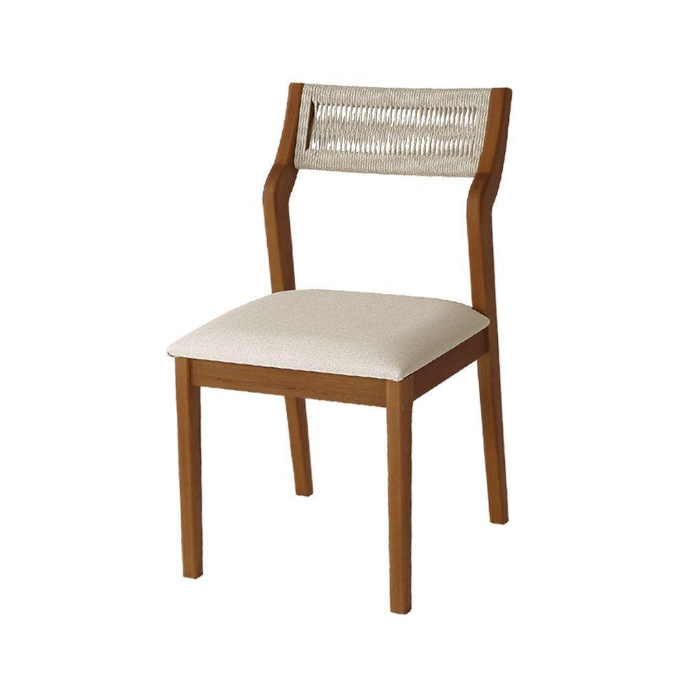 Conjunto 4 Cadeiras De Jantar Lagum Conforto Estofada Jequitibá Terra Linho Bege E Corda Náutica - 6