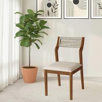 Conjunto 4 Cadeiras De Jantar Lagum Conforto Estofada Jequitibá Terra Linho Bege E Corda Náutica - 2