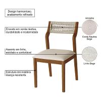 Conjunto 4 Cadeiras De Jantar Lagum Conforto Estofada Jequitibá Terra Linho Bege E Corda Náutica - 3
