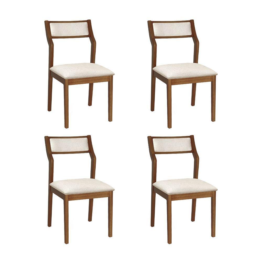 Conjunto 4 Cadeiras De Jantar Lagum Conforto Estofada Jequitibá Terra Linho Bege - 1