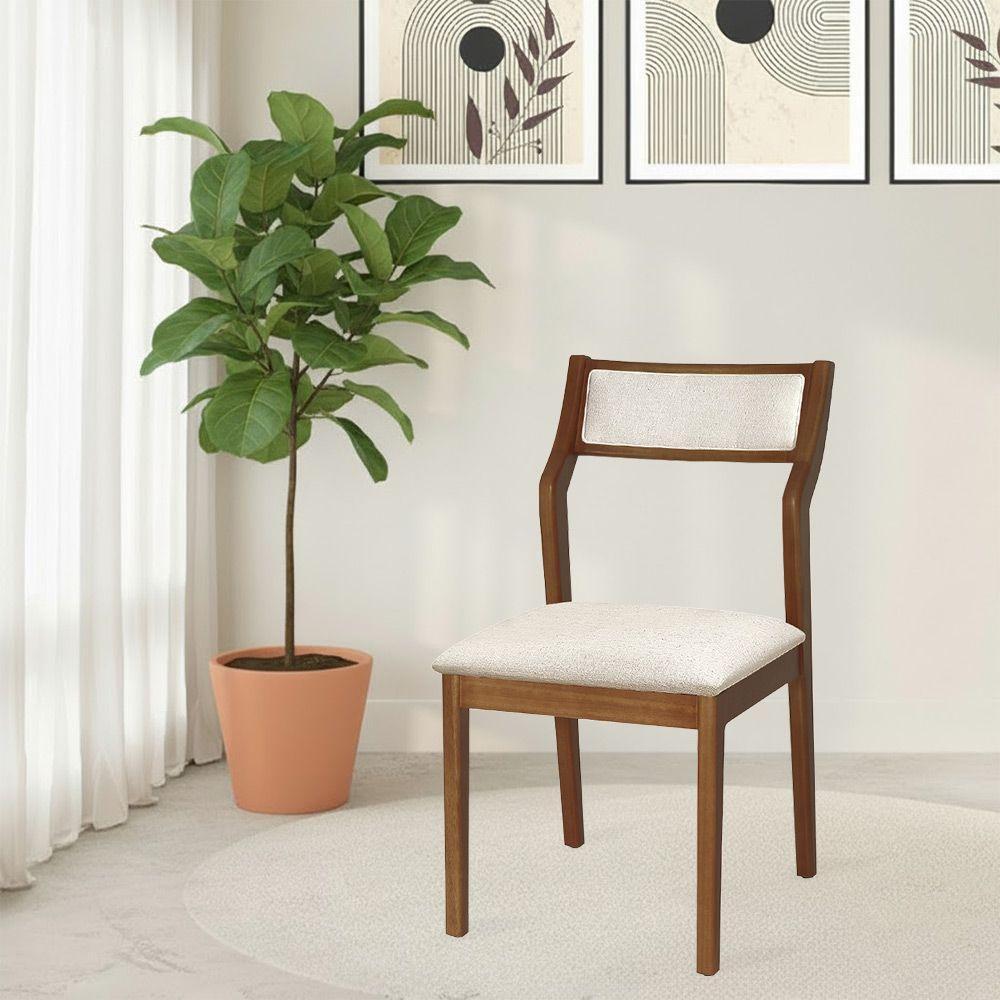 Conjunto 4 Cadeiras De Jantar Lagum Conforto Estofada Jequitibá Terra Linho Bege - 2