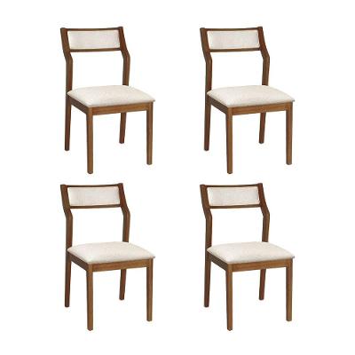 Conjunto 4 Cadeiras De Jantar Lagum Conforto Estofada Jequitibá Terra Linho Bege