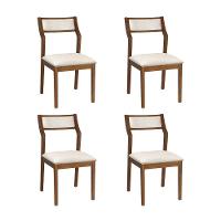 Conjunto 4 Cadeiras De Jantar Lagum Conforto Estofada Jequitibá Terra Linho Bege - 1