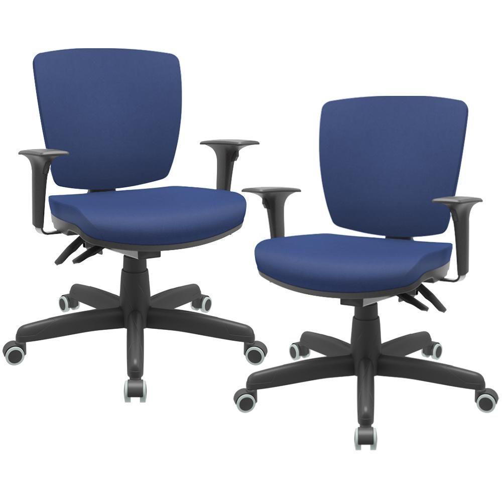 Kit 02 Cadeiras De Escritório Executiva Office Giratória Preto Baixa Flexi P03 Vinil Azul - Lyam - 1