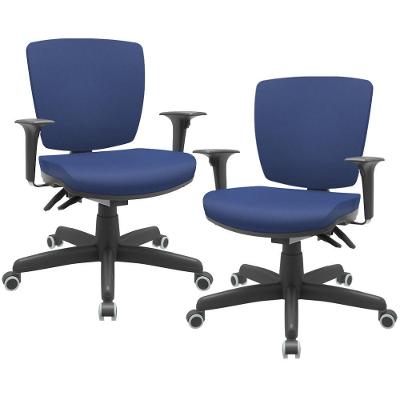 Kit 02 Cadeiras De Escritório Executiva Office Giratória Preto Baixa Flexi P03 Vinil Azul - Lyam