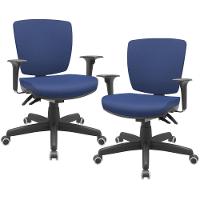 Kit 02 Cadeiras De Escritório Executiva Office Giratória Preto Baixa Flexi P03 Vinil Azul - Lyam - 1
