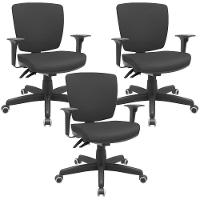 Kit 03 Cadeiras De Escritório Executiva Office Giratória Preto Baixa Flexi P03 Vinil Preto - Lyam - 1