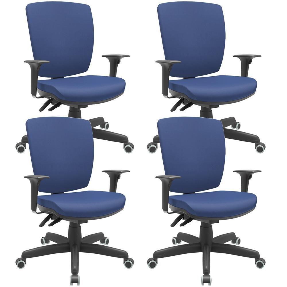 Kit 04 Cadeiras De Escritório Diretor Office Base Giratória Preto Alta Flexi P03 Vinil Azul - Lyam - 1
