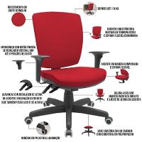 Kit 03 Cadeiras Escritório Diretor Office Giratória Preto Alta Flexi P03 Poliéster Vermelho - Lyam