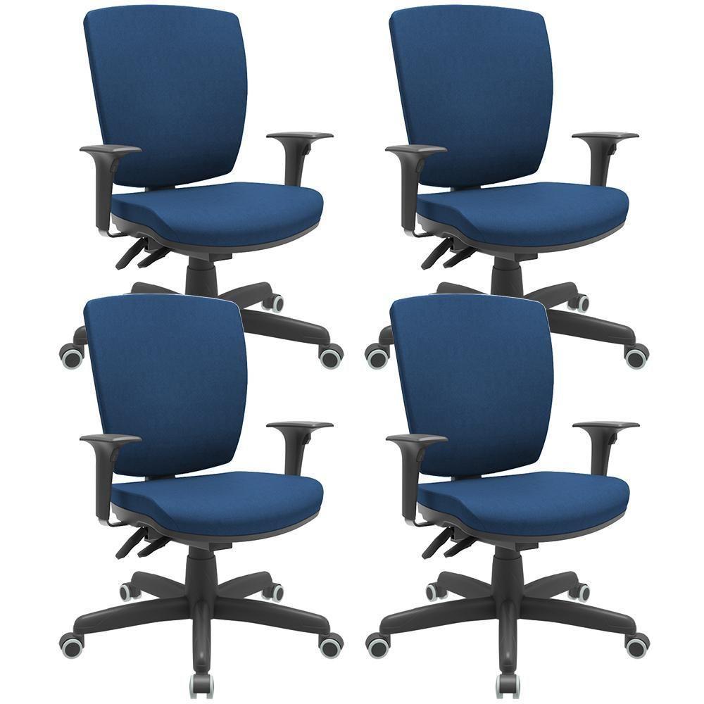 Kit 04 Cadeiras De Escritório Diretor Office Giratória Preto Alta Flexi P03 Poliéster Azul - Lyam - 1