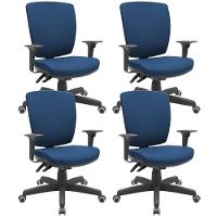 Kit 04 Cadeiras De Escritório Diretor Office Giratória Preto Alta Flexi P03 Poliéster Azul - Lyam - 1