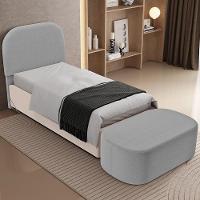 Cabeceira Cama Box 100cm Lanna Com Puff Recamier Doha W01 Bouclê Cinza - Lyam Decor - 2