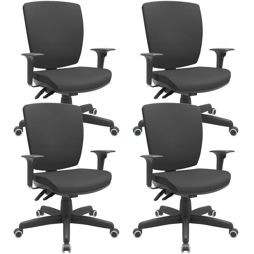 Kit 04 Cadeiras De Escritório Diretor Office Base Giratória Preto Alta Flexi P03 Vinil Preto - Lyam - 1