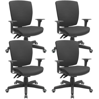 Kit 04 Cadeiras De Escritório Diretor Office Base Giratória Preto Alta Flexi P03 Vinil Preto - Lyam
