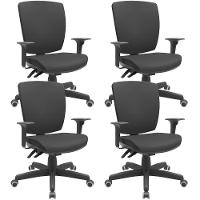 Kit 04 Cadeiras De Escritório Diretor Office Base Giratória Preto Alta Flexi P03 Vinil Preto - Lyam - 1