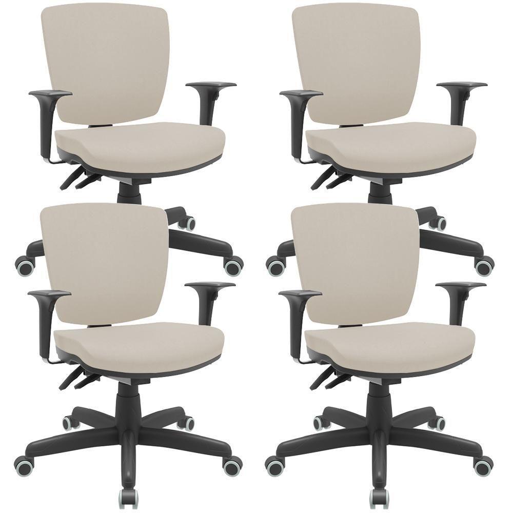 Kit 04 Cadeiras De Escritório Executiva Office Giratória Preto Baixa Flexi P03 Vinil Bege - Lyam - 1