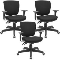 Kit 03 Cadeiras Escritório Executiva Office Giratória Preto Baixa Flexi P03 Poliéster Preto - Lyam - 1