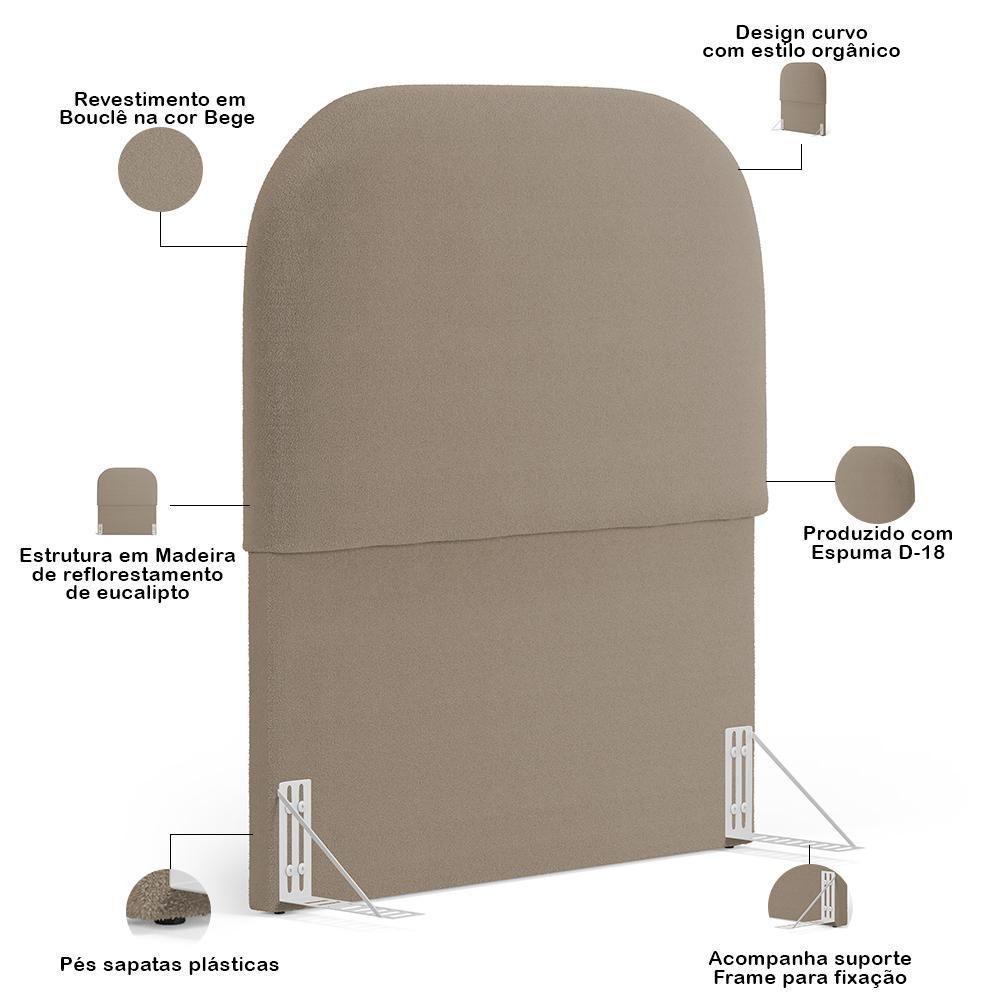 Cabeceira Cama Box 100cm Lanna Com Puff Recamier Doha W01 Bouclê Bege - Lyam Decor - 4