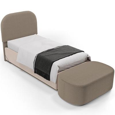 Cabeceira Cama Box 100cm Lanna Com Puff Recamier Doha W01 Bouclê Bege - Lyam Decor