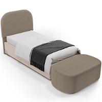 Cabeceira Cama Box 100cm Lanna Com Puff Recamier Doha W01 Bouclê Bege - Lyam Decor - 1