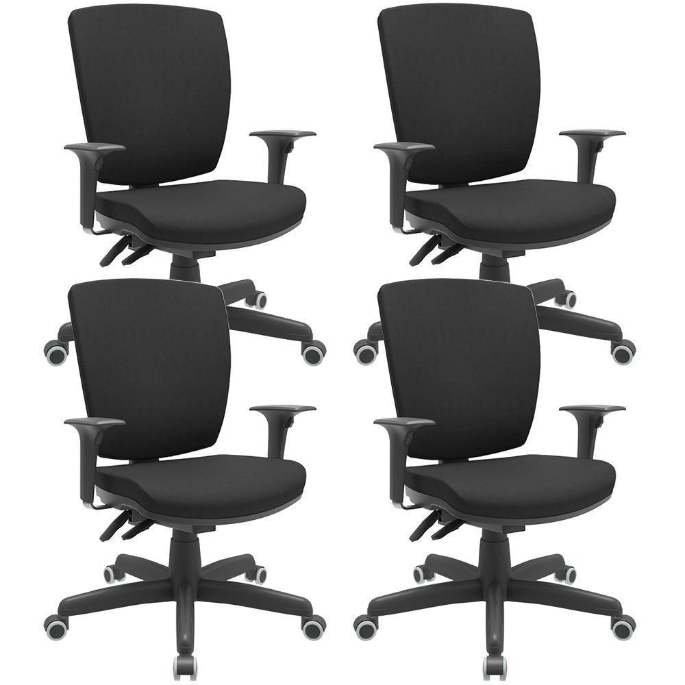 Kit 04 Cadeiras De Escritório Diretor Office Giratória Preto Alta Flexi P03 Poliéster Preto - Lyam - 1