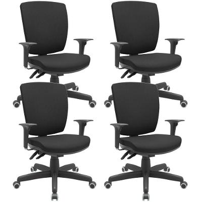 Kit 04 Cadeiras De Escritório Diretor Office Giratória Preto Alta Flexi P03 Poliéster Preto - Lyam