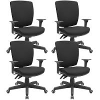Kit 04 Cadeiras De Escritório Diretor Office Giratória Preto Alta Flexi P03 Poliéster Preto - Lyam - 1
