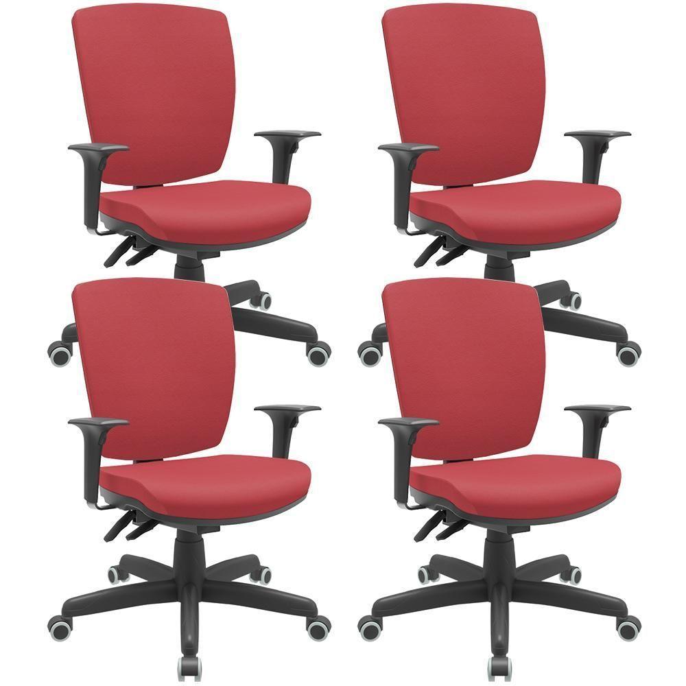 Kit 04 Cadeiras De Escritório Diretor Office Giratória Preto Alta Flexi P03 Vinil Vermelho - Lyam - 1
