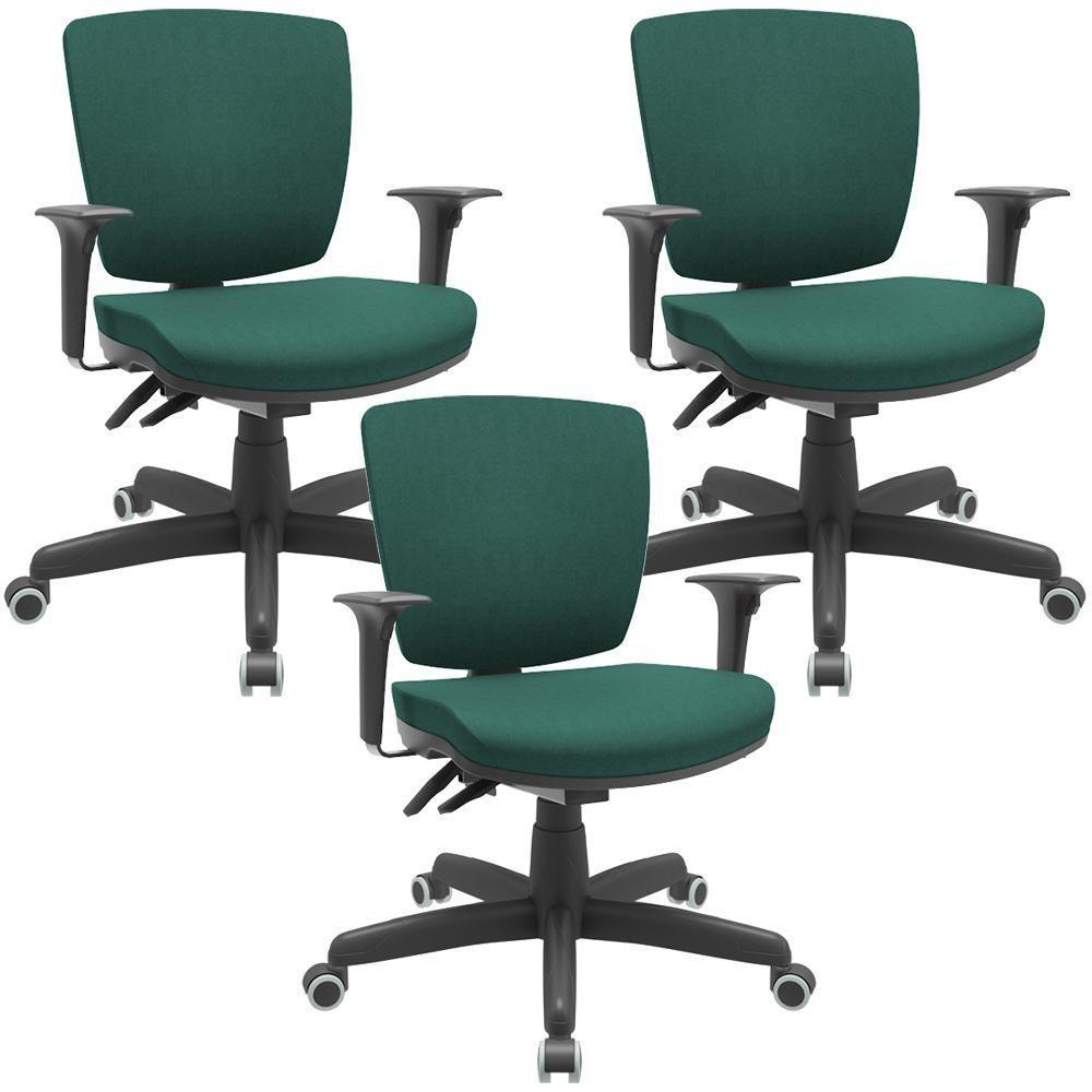 Kit 03 Cadeiras Escritório Executiva Office Giratória Preto Baixa Flexi P03 Poliéster Verde - Lyam - 1