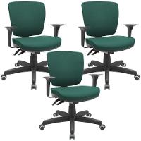 Kit 03 Cadeiras Escritório Executiva Office Giratória Preto Baixa Flexi P03 Poliéster Verde - Lyam - 1