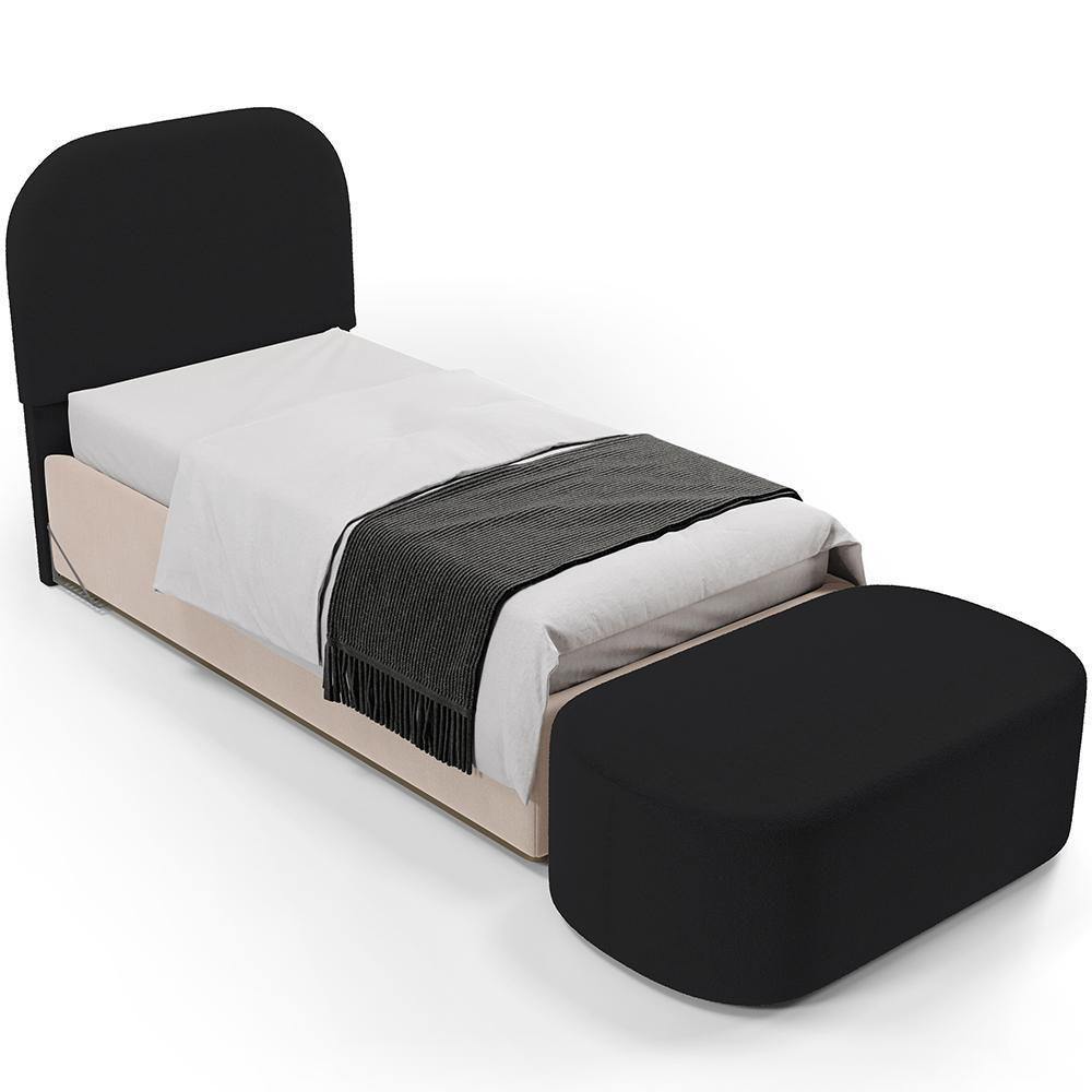 Cabeceira Cama Box 100cm Lanna Com Puff Recamier Doha W01 Bouclê Preto - Lyam Decor - 1