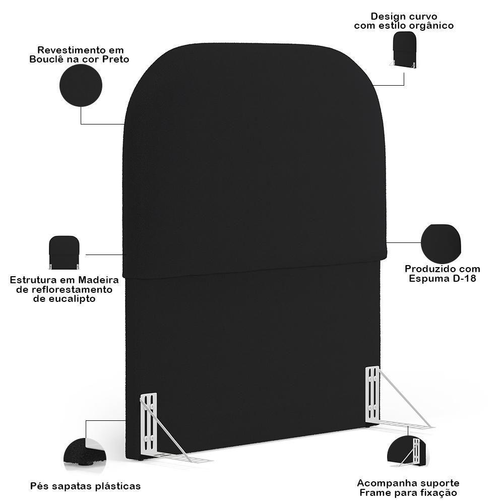 Cabeceira Cama Box 100cm Lanna Com Puff Recamier Doha W01 Bouclê Preto - Lyam Decor - 7