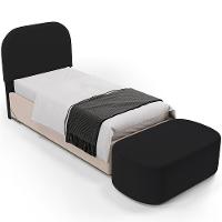 Cabeceira Cama Box 100cm Lanna Com Puff Recamier Doha W01 Bouclê Preto - Lyam Decor - 1