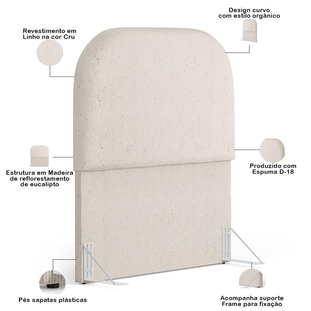 Cabeceira Cama Box 100cm Lanna Com Puff Recamier Doha W01 Linho Cru - Lyam Decor - 5