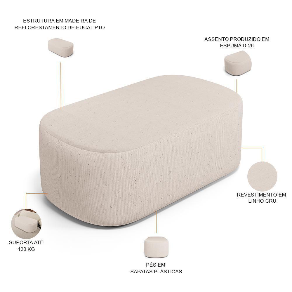 Cabeceira Cama Box 100cm Lanna Com Puff Recamier Doha W01 Linho Cru - Lyam Decor - 6