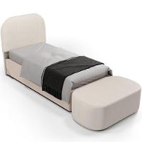 Cabeceira Cama Box 100cm Lanna Com Puff Recamier Doha W01 Linho Cru - Lyam Decor - 1