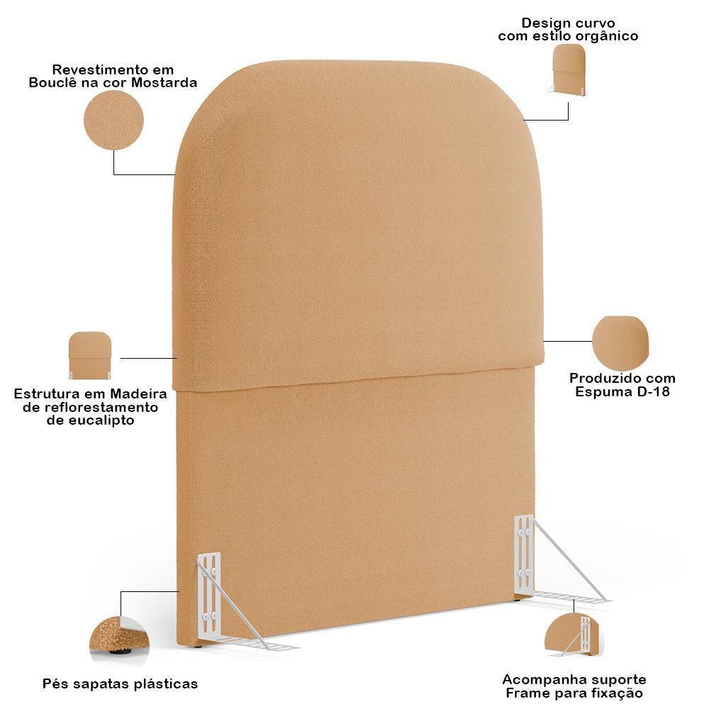 Cabeceira Cama Box 100cm Lanna Com Puff Recamier Doha W01 Bouclê Mostarda - Lyam Decor - 7