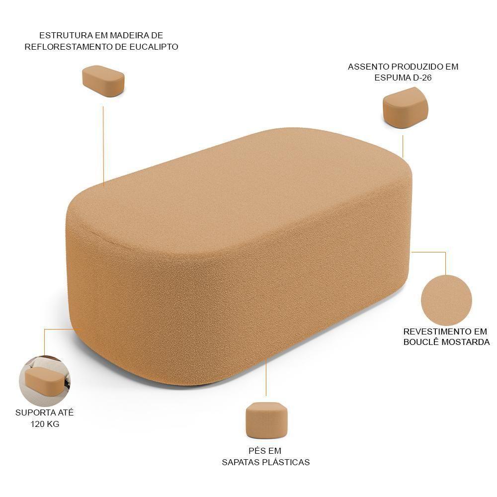 Cabeceira Cama Box 100cm Lanna Com Puff Recamier Doha W01 Bouclê Mostarda - Lyam Decor - 8