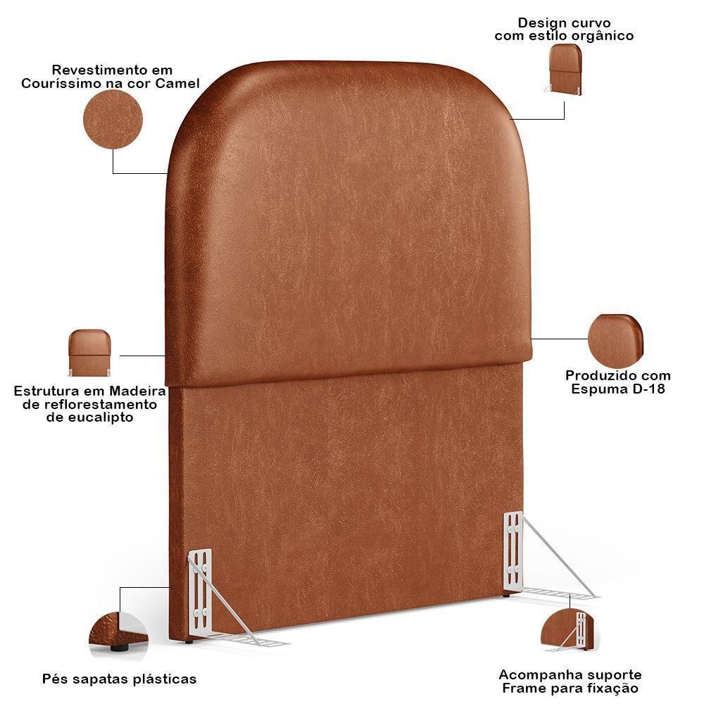 Cabeceira Cama Box 100cm Lanna Com Puff Recamier Doha W01 Couríssimo Camel - Lyam Decor - 5