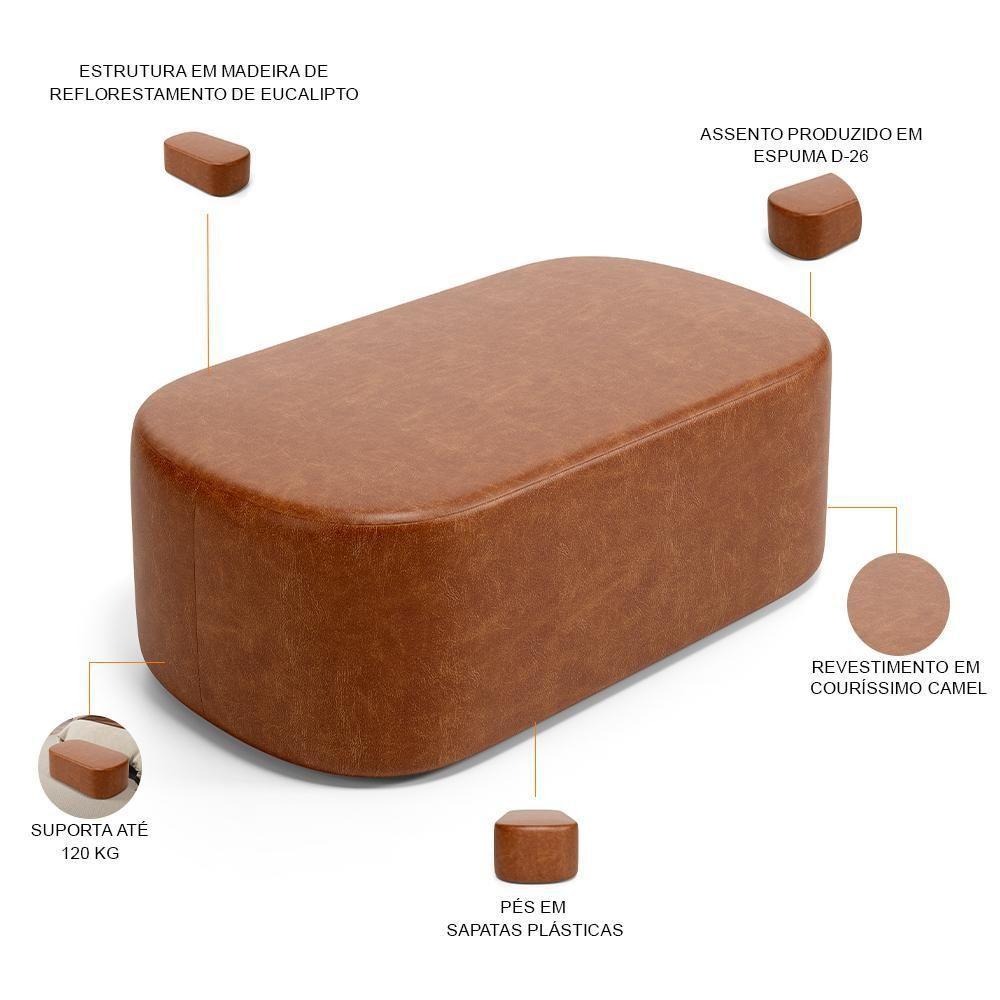 Cabeceira Cama Box 100cm Lanna Com Puff Recamier Doha W01 Couríssimo Camel - Lyam Decor - 6