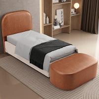 Cabeceira Cama Box 100cm Lanna Com Puff Recamier Doha W01 Couríssimo Camel - Lyam Decor - 2