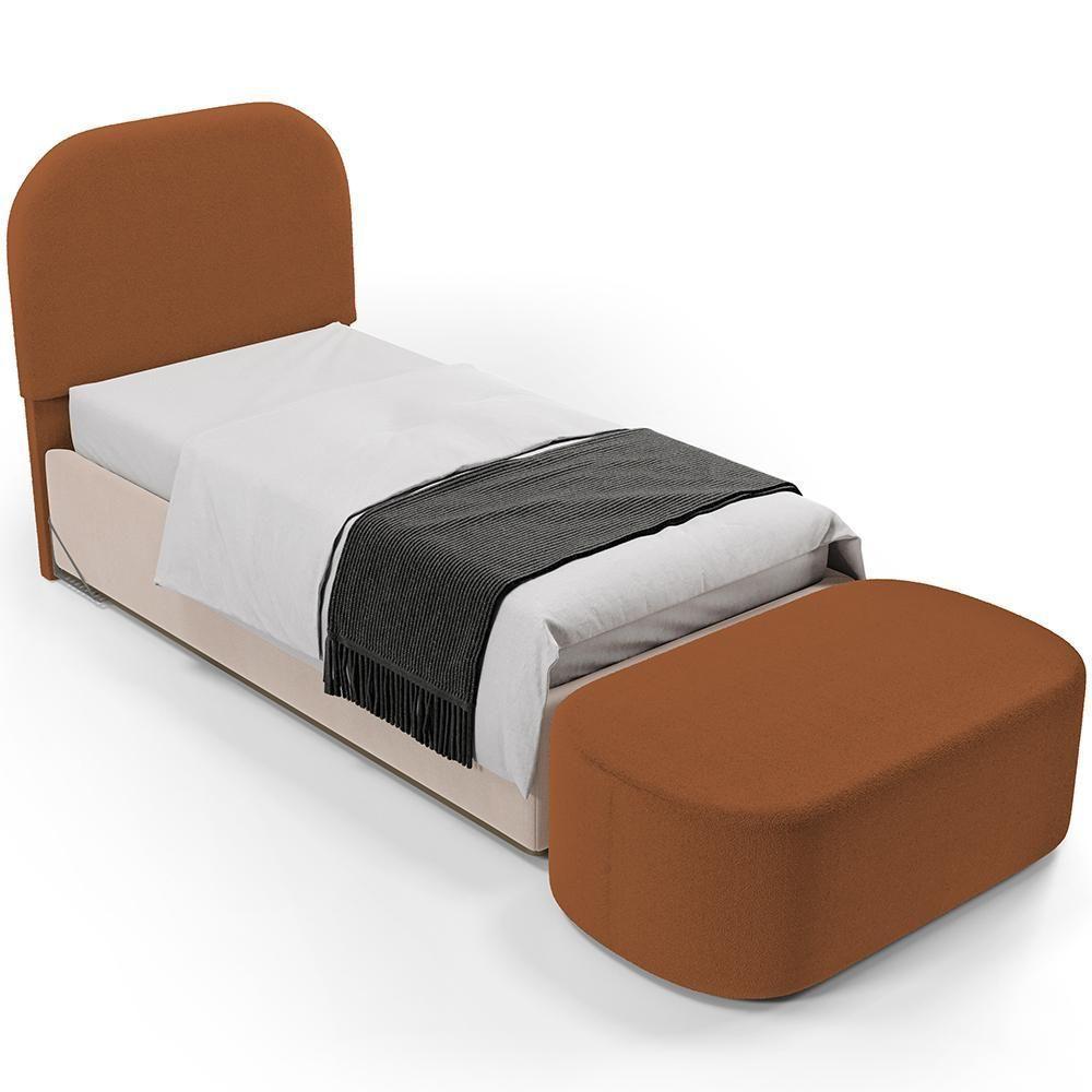Cabeceira Cama Box 100cm Lanna Com Puff Recamier Doha W01 Bouclê Terracota - Lyam Decor - 1