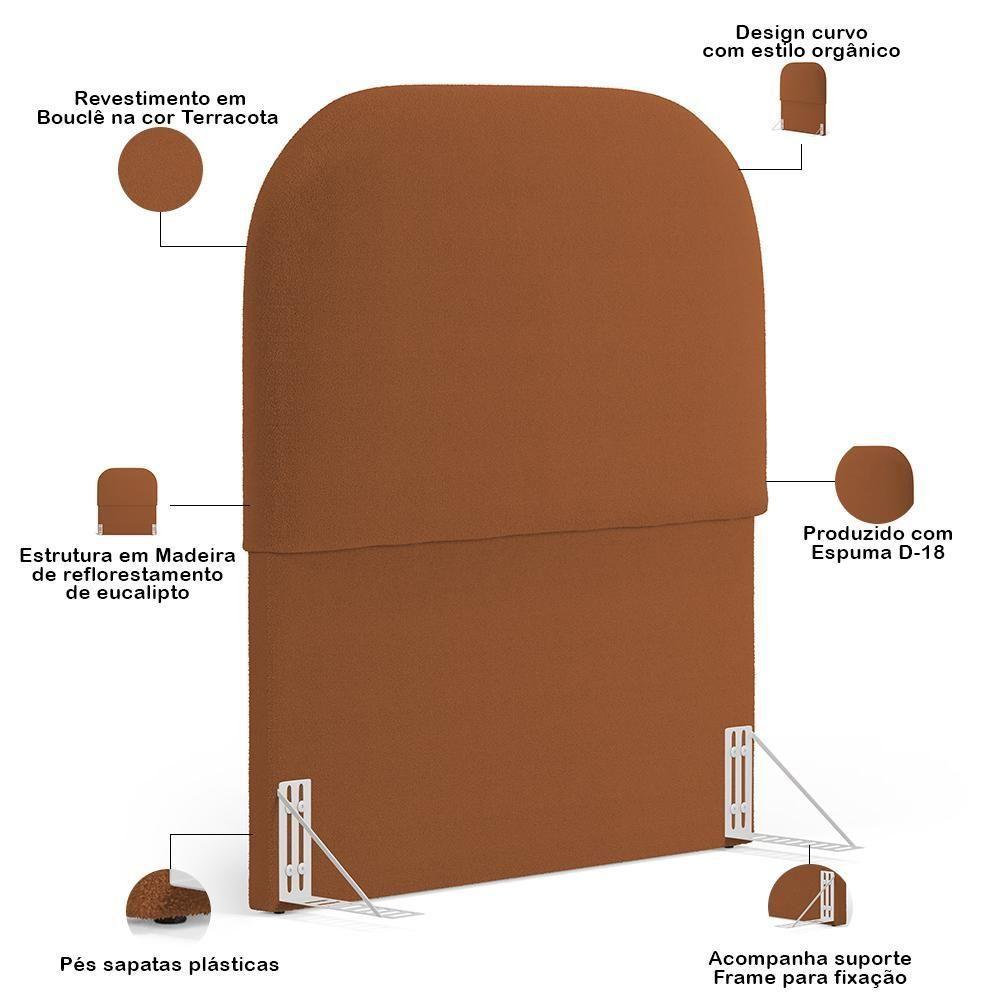 Cabeceira Cama Box 100cm Lanna Com Puff Recamier Doha W01 Bouclê Terracota - Lyam Decor - 3