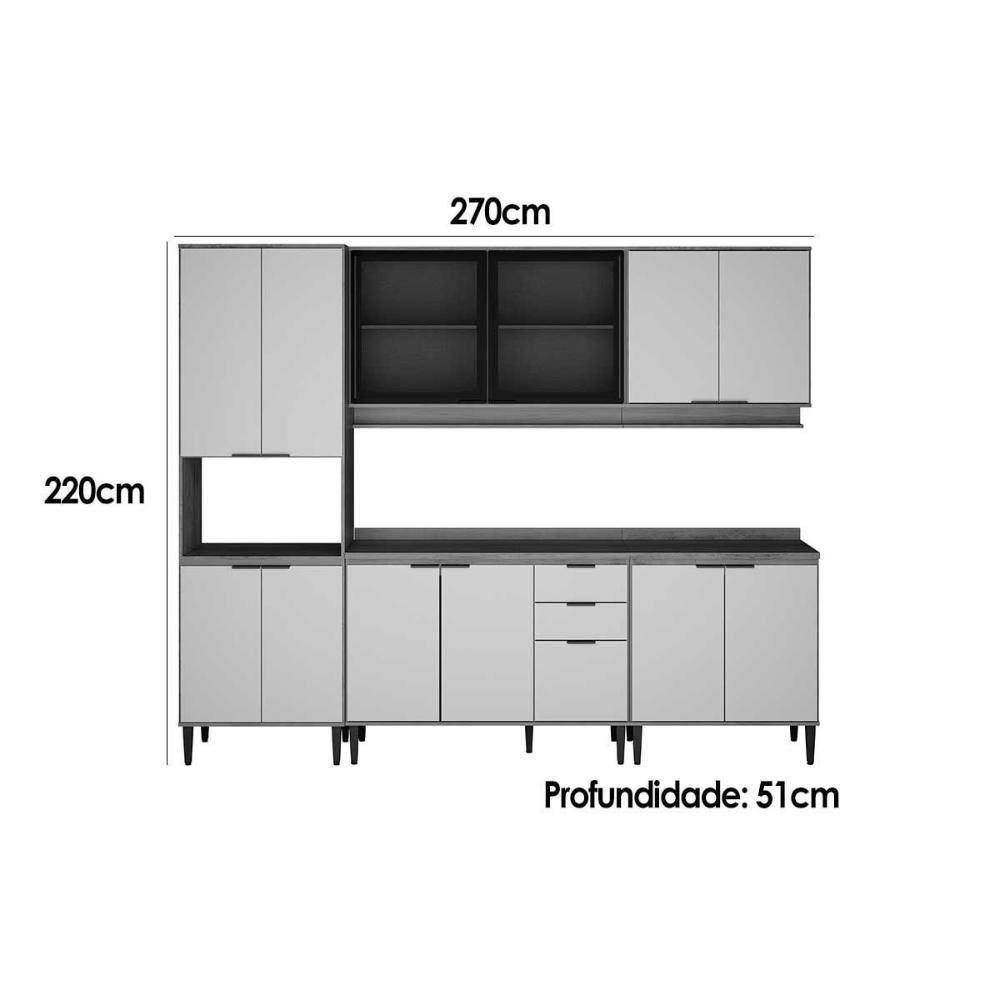 Cozinha Modulada Carraro Alpha Alpha 5 Peças (2aéreos+2balcões+1paneleiro) C5p130 Freijo-off White-carraro - 2