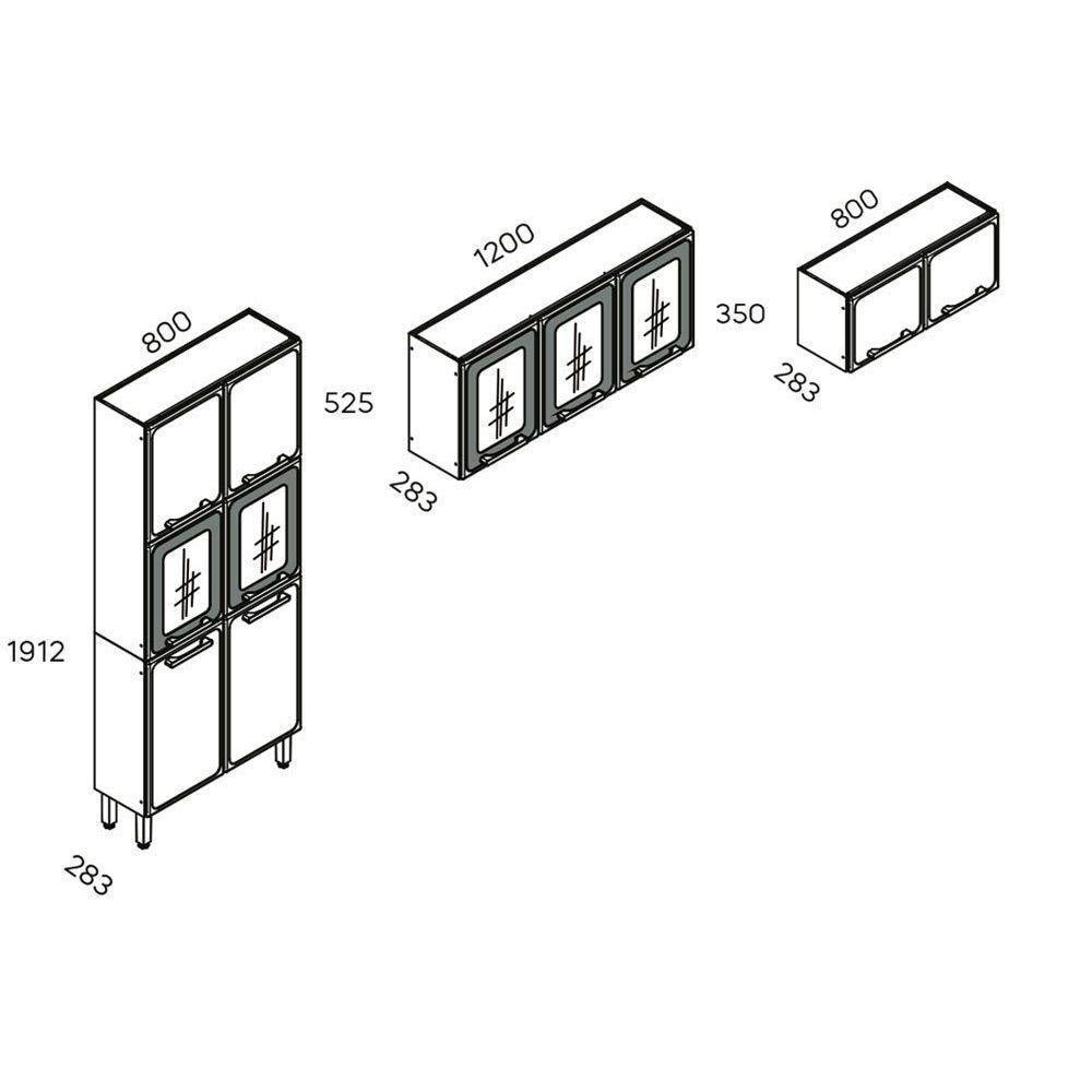 Cozinha Modulada Bertolini Estilo 3 Peças (2aéreos+1paneleiro) Cpt88 Cinza-grafite-bertolini - 2